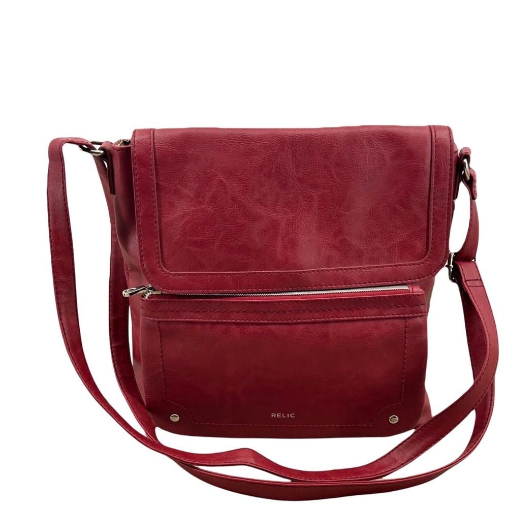 Womens Modern Crossbody Messenger Bag Red Faux Leather Minimalist Relic RLH2527